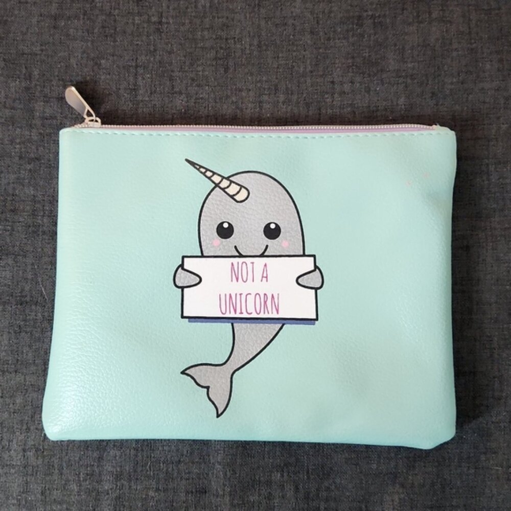 Narwhal "Not A Unicorn" Teal Makeup Pencil Change Bag